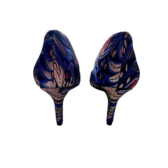 Naturalizer Natalie Pump Black Blue Gold Brocade Pointy Toe 3" Heel Size 6.5N - Picture 3 of 8